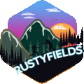 Logo of RustyFields, the top-rated Solo Rust Server, featuring a rustic design that embodies the spirit of solo survival gameplay in the game Rust.