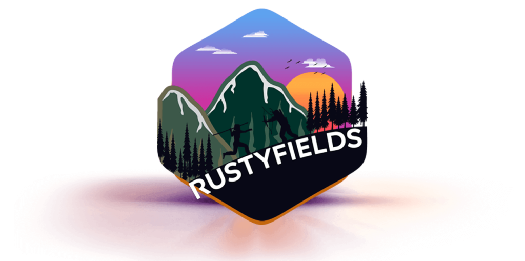 Logo of RustyFields, the top-rated Solo Rust Server, featuring a rustic design that embodies the spirit of solo survival gameplay in the game Rust.